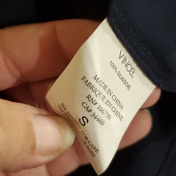 Vince silk navy blue drop shoulders blouse short sleeve - Picture 6 of 6